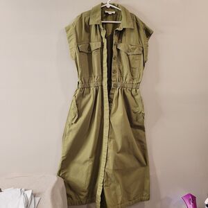 Free Assembly Button Midi Trench Dress Womens Utility Green No Belt Size Xs